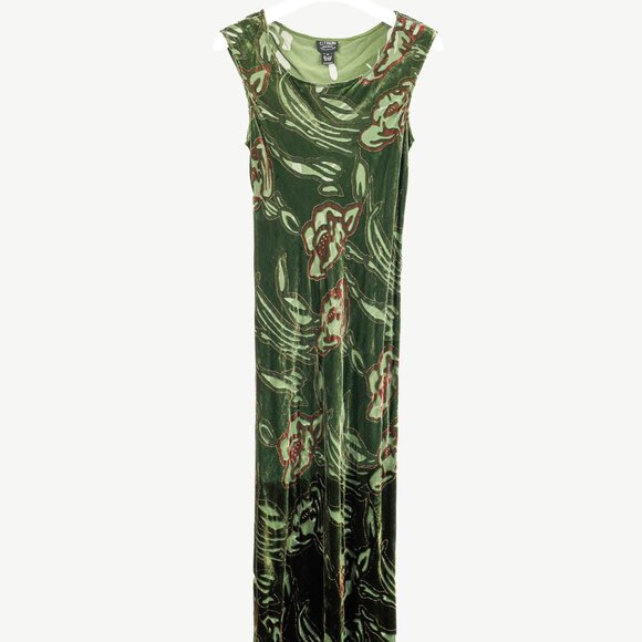 Citron Santa Monica Green Floral-Burnout Velvet Maxi Dress - Picture 1 of 9